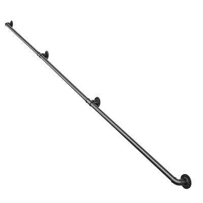 Wall-Mounted Stair Handrail, 12 ft 440 lbs Load Black Metal Railing, for Indoor Steps, Loft, Porch & Hallways, Heavy-Duty Industrial Carbon Steel Hand Rail, Round Tube, with Mounting Hardware