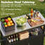 Table mobile portative avec chariot de bar et rangement, chariot de cuisine pour barbecue avec porte-serviettes et porte-épices