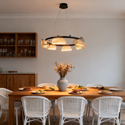 6 Light Creative Glass Chandelier  With Striped Lampshade