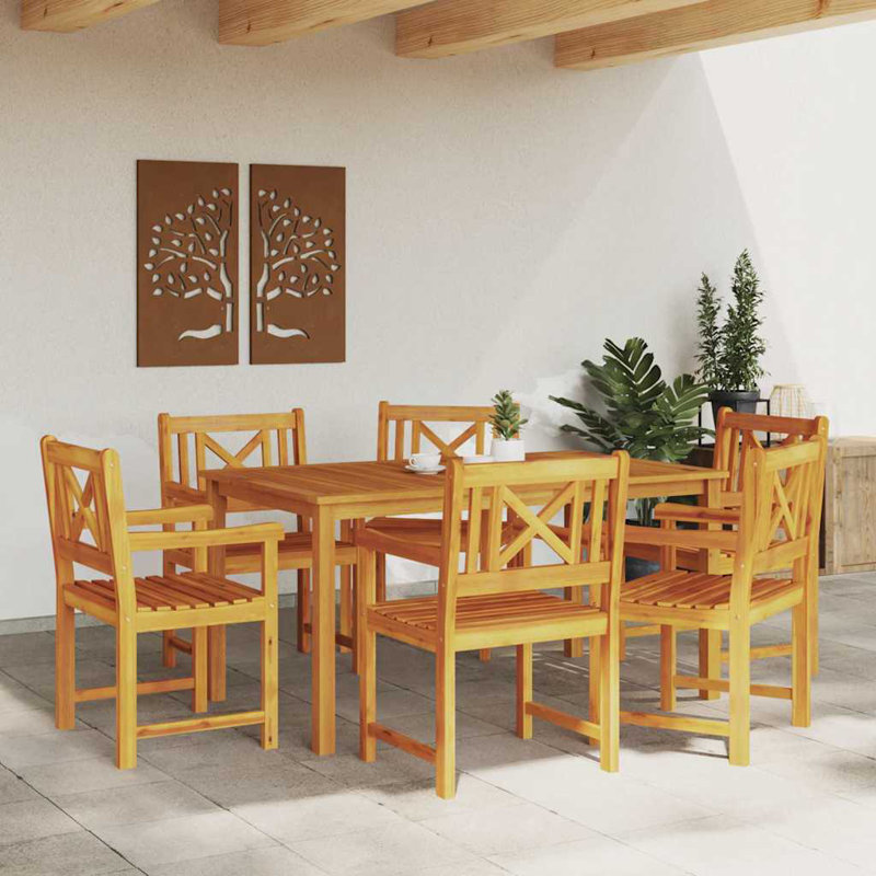 6 - Person Acacia Wood Patio Dining Set with Rectangular Table