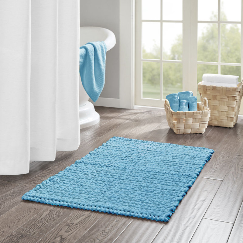 White Cotton Chenille Chain Stitch Non-Slip Bath Rug