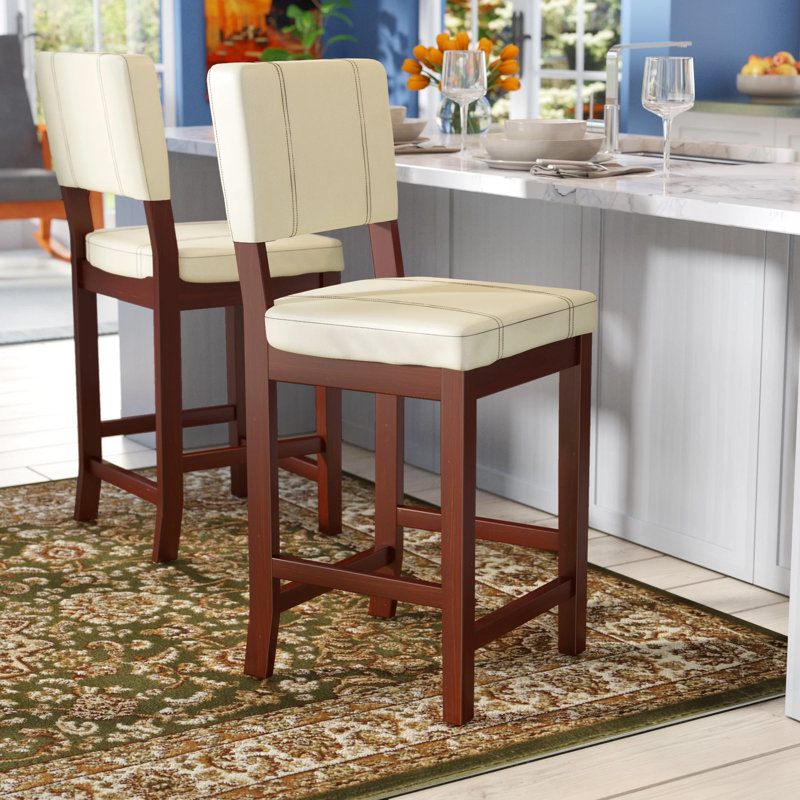Upholstered Counter Stool with Solid Wood Frame, Counter Stool (24" Seat Height), Cream