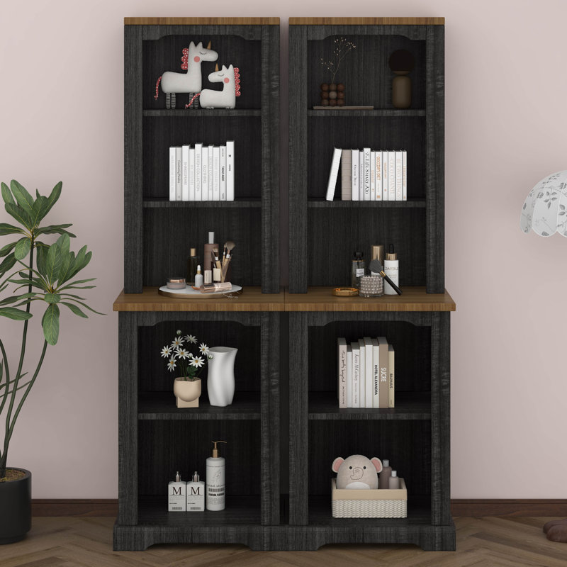 Armoire haute deux pièces, bibliothèque moderne avec tablettes de rangement, tablette ouverte autoportante avec dispositif anti-basculement