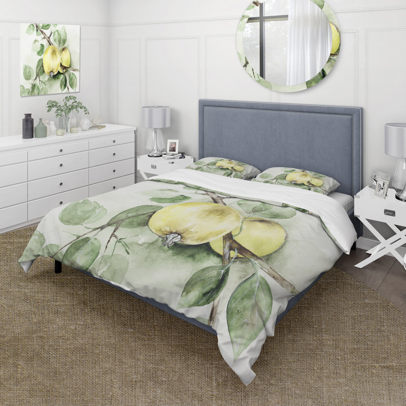 Vintage Green Appels - Ensemble de housse de couette Farmhouse - Microfibre de polyester