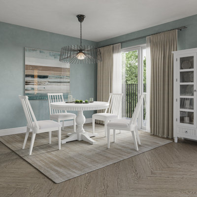 Westport Modern Farmhouse Five Piece Round-to-oval Dining Set With Dowelback Chairs - White