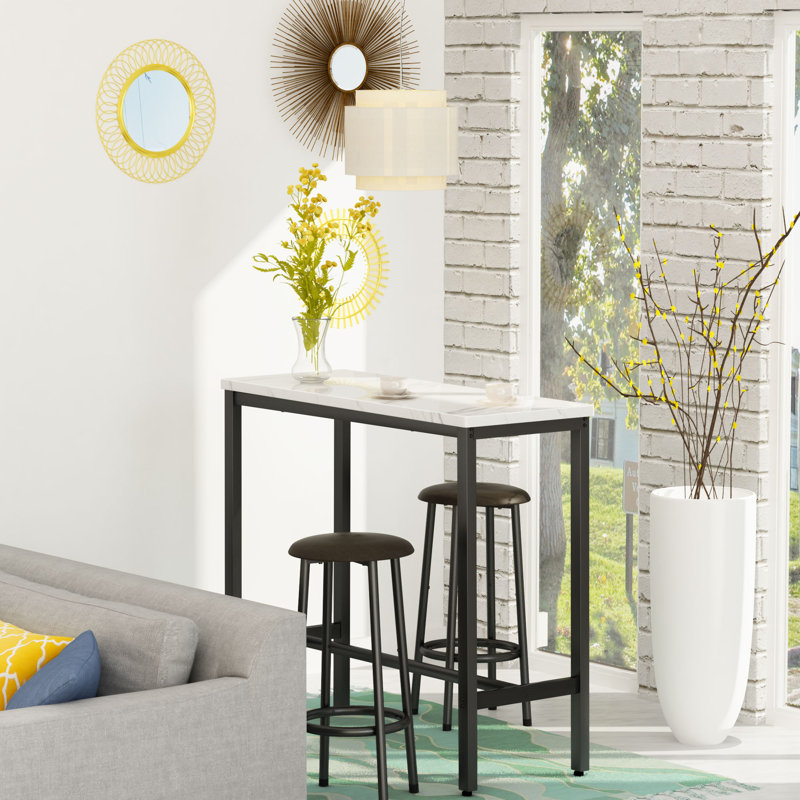 Ensemble de table de bar 3 pièces Golliday, Blanc, H 35,43 po x L 39,57 po x l 15,75 po