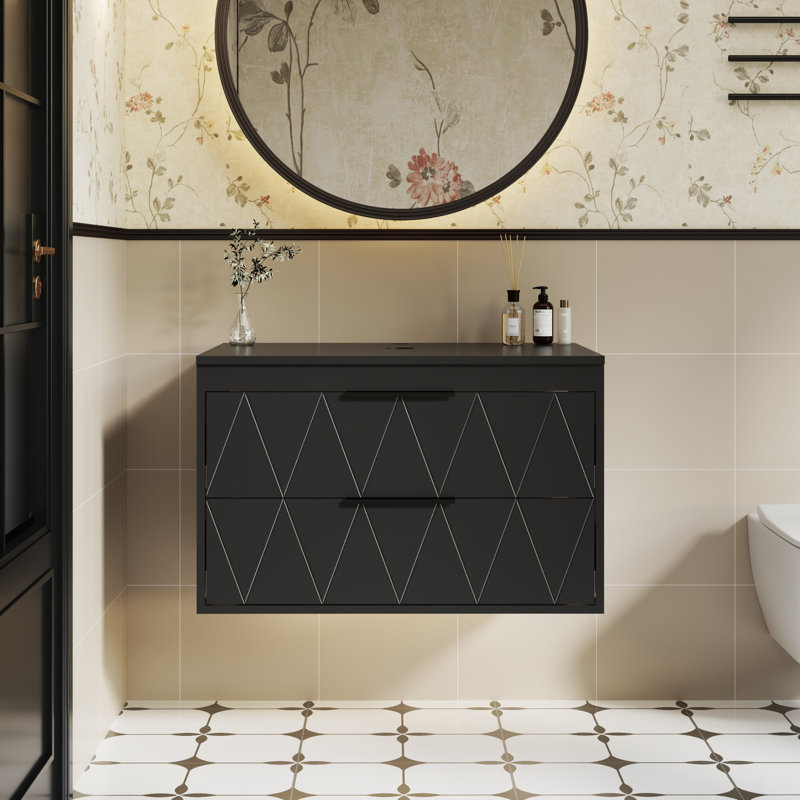 Sharee 30" Modern Wall Mounted Single Bathroom Vanity Base Only, Vessel Sink not Included, Black