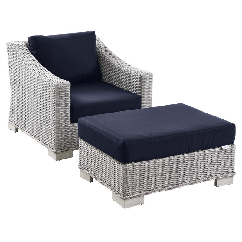 Ensemble 2 pièces de fauteuil d'extérieur en rotin et osier Conway, Sunbrella® bleu marine