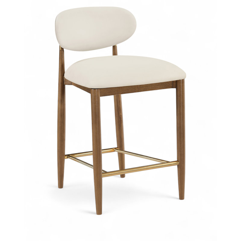 Riccio Vegan Leather Upholstered Stool, Brown, Vegan Leather Cream, Brushed