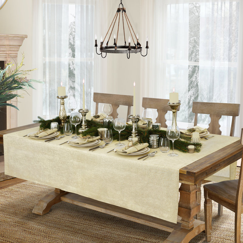 La Classica Solid Color Linen Tablecloth, 126" L x 70" W, Ivory/Gold