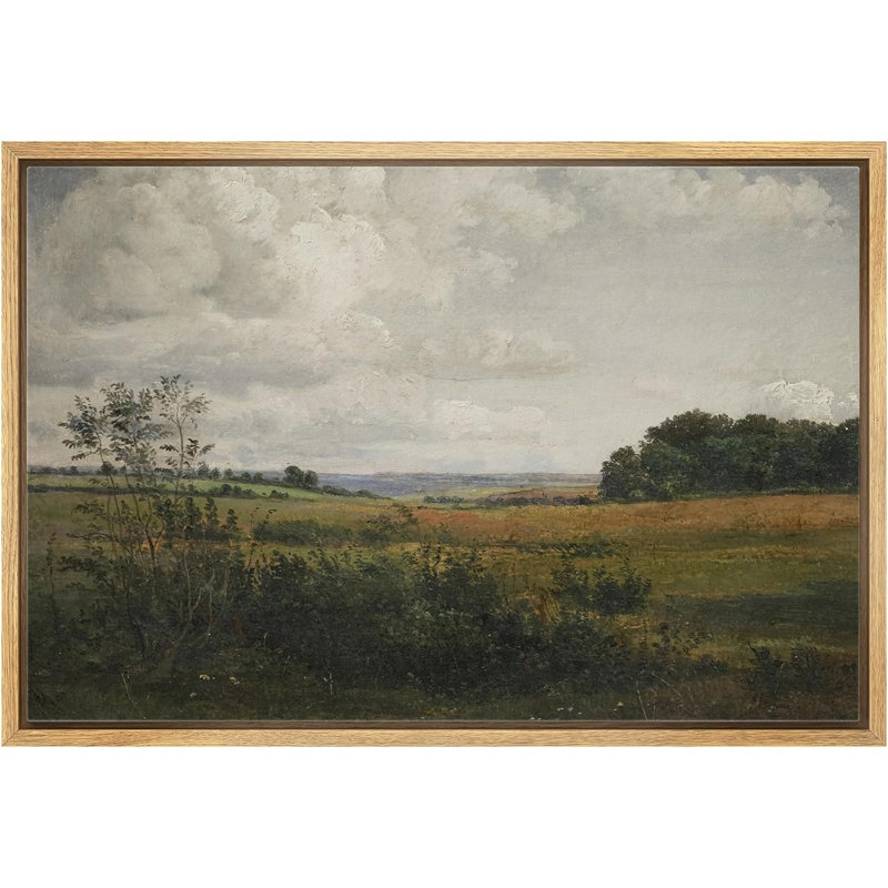 Rustic Countryside "Moody Rural Countryside Landscape Artwork, Pastoral Farmhouse Neutral Wall Pictures, Framed Canvas Giclee Print Wall Art"
