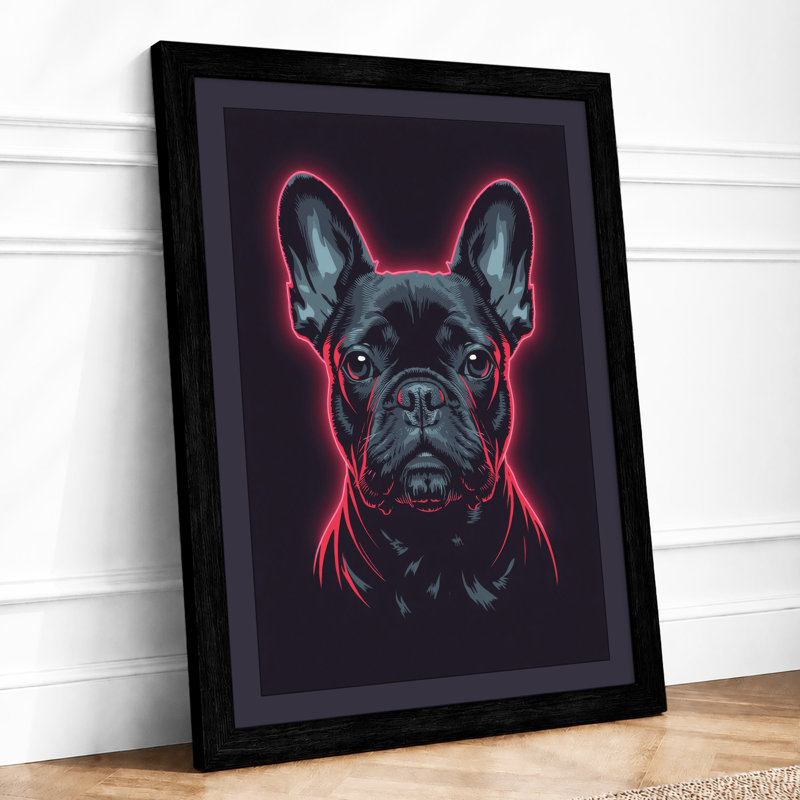 Neon Bulldog Modern - Framed Print, A2 - 59.4 x 42.0 cm, Black