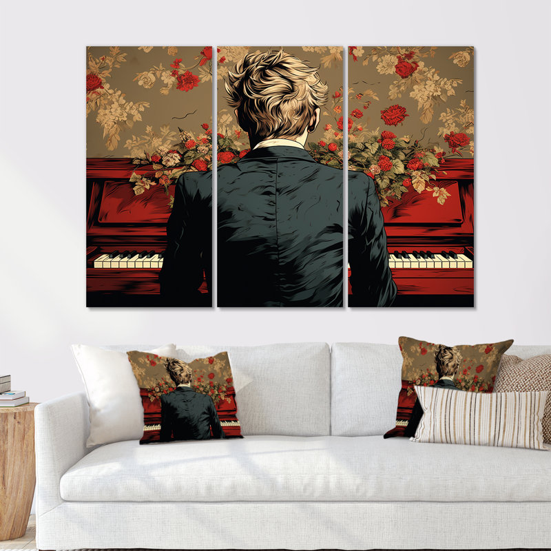 Élégance rétro de piano classique rouge - art mural piano, Toile tendue, H 40 po x l 60 po