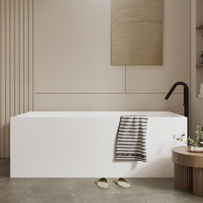 Baignoire autoportante en acrylique, baignoire contemporaine avec trop-plein et drain chromés, baignoire autoportante facile à installer, design moderne pour salle de bain, blanc