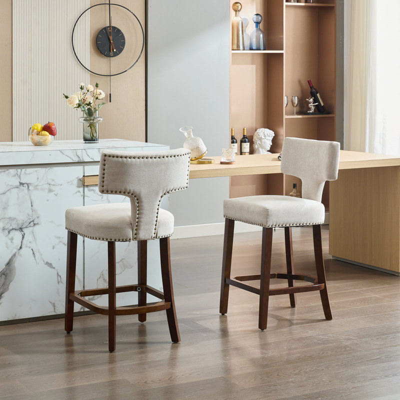Ensemble de 2 tabourets de bar Mid-Century, Beige