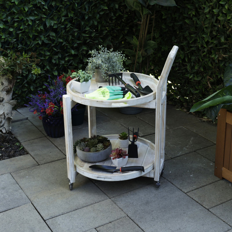 Wood 2-Tier Rolling Storage Cart