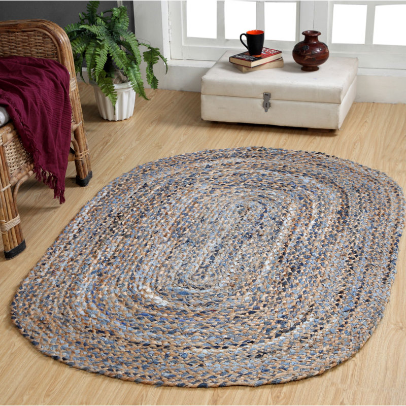 Cheyenne Striped Jute / Sisal Hand Woven Area Rug, Oval 75 x 120cm