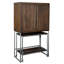 Rustic Industrial Bar Cart Wine & Bar Cabinet with Mirrored Interior & Built-In Serving Cart