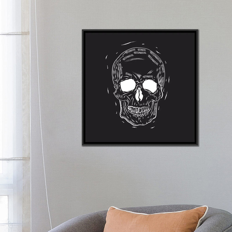 «Spooky Cut Skull», impression sur toile tendue, Toile encadrée noire, H 26 po x l 26 po, Blanc