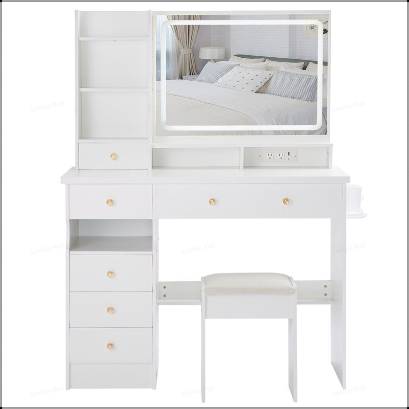 Ensemble de coiffeuse polyvalent avec des caractéristiques avancées pour une expérience de dressage améliorée, Blanc