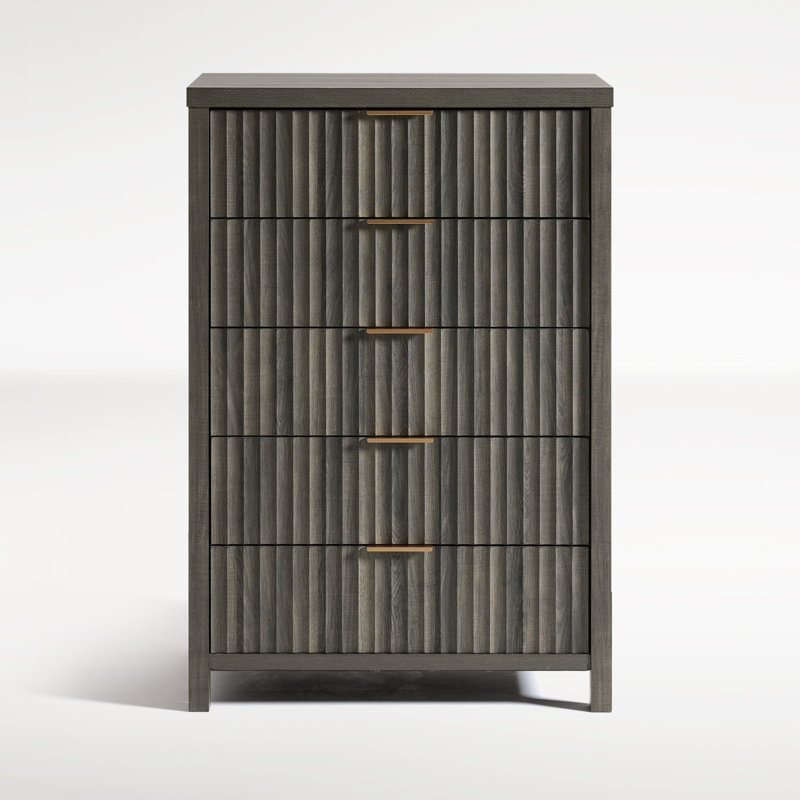 Arrilla Fluted Manufactured Wood 5-Drawer Dresser, Midnight Oak
