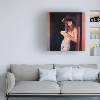 Emel Tunaboylu  Cowgirl Kapiya Yaslanmis Canvas Art