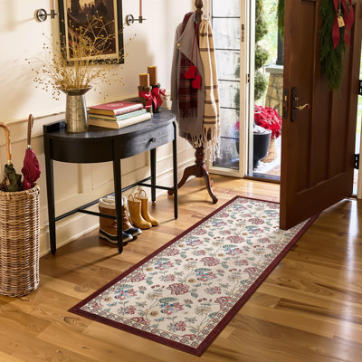 Chinoiserie Floral Rug Vintage Romance Design Washable Non-slip Red/Beige