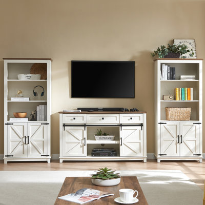 Chimira 3- Piece TV Stand Bookcases Living Room Table Set, Brown/White