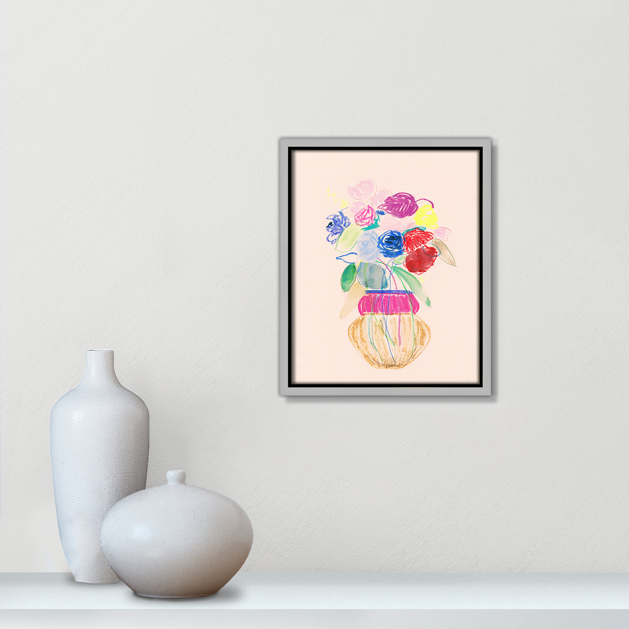 Simple Floral II Print by Bea Dina, Silver Floater Framed Canvas, No Mat, 11.5" H x 9.5" W x 2" D