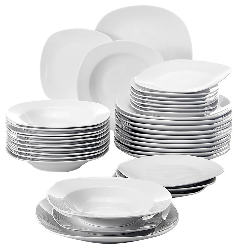 Elisa Series, 36-Piece Ivory White Porcelain China Dessert Set, Service For 12