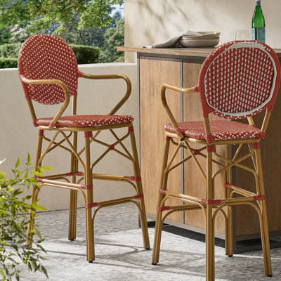 Red Plaid Aluminum 4 Legs Bar Stools With Footrest