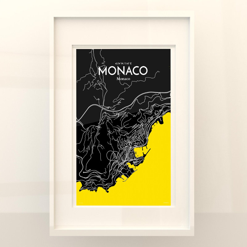 Monaco City Map In Times - No Frame Print, 17cm H x 11cm W x 0.05cm D