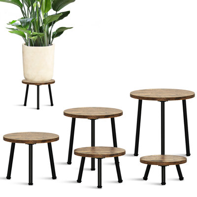 Paquet de 5 tabourets Mid-Century en bois avec pieds en métal, pour pots de 6 à 11 po, brun et noir