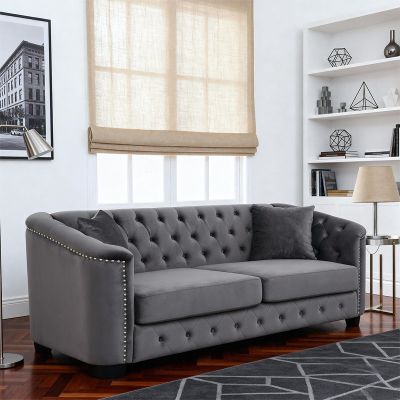 Canapé moderne en velours Chesterfield, Gris