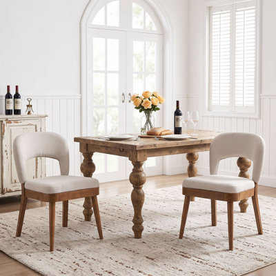 Ensemble de 2 chaises de salle à manger rembourrées de style milieu du siècle avec structure en bois d'hévéa, chaise d'appoint avec dossier incurvé ajouré pour cuisine et salle à manger