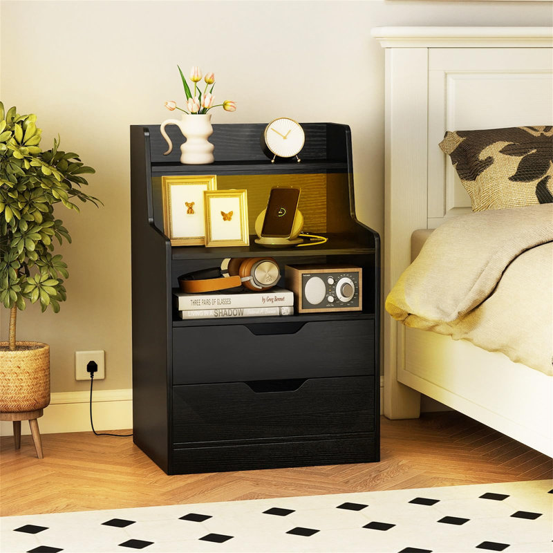 45cm W Manufactured Wood Bedside Table, Black