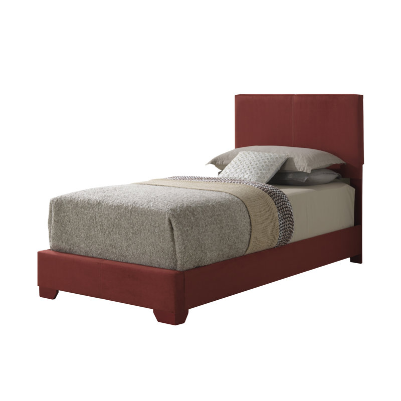 Upholstered Low Profile Standard Bed, Twin, Red 2