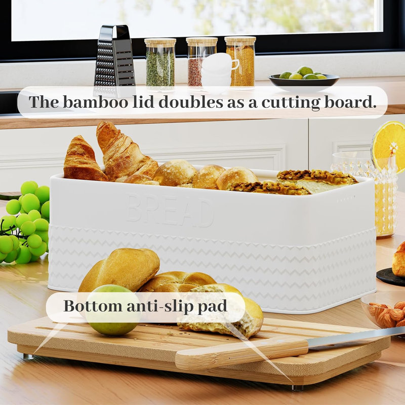 Boîte à pain pour comptoir de cuisine - Rangement de pain en métal avec couvercle en planche à découper en bambou et couteau à pain, contenant à pain de coin pour pain maison et pain grillé
