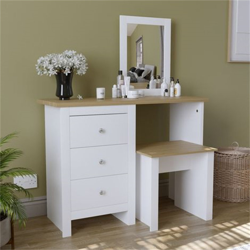 Wafrt Dressing Table with Mirror, White/Light Brown