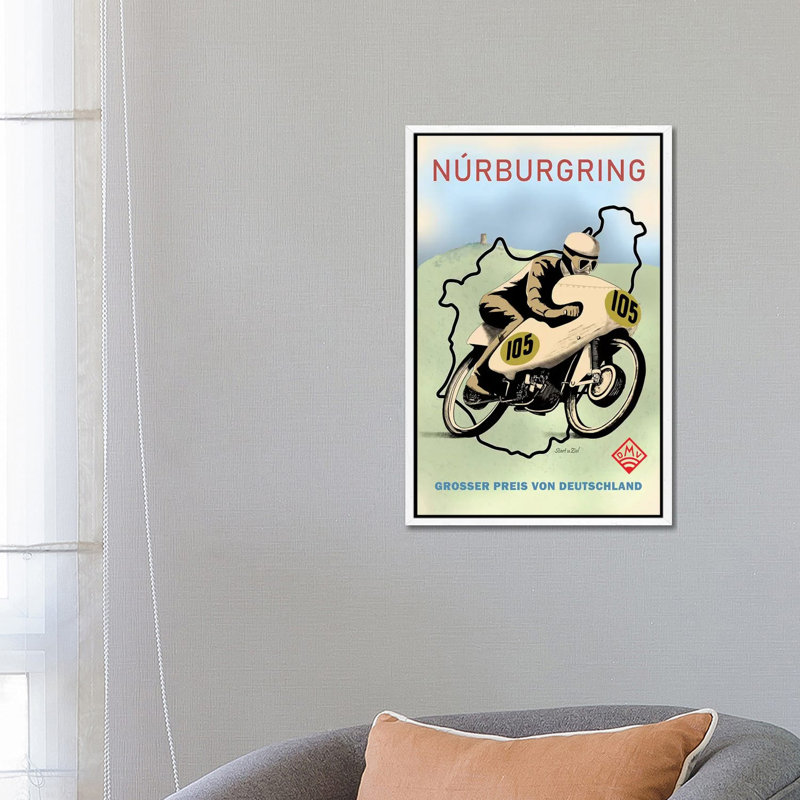 Nurburgring Motor Racing 1949 by Mark Rogan - Print on Canvas, White Framed, 66.04cm H x 45.72cm W x 3.81cm D