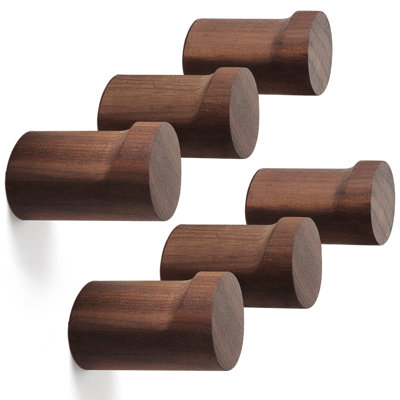 Ensemble de 6 crochets muraux en bois, crochets à manteau en bois naturel fixés au mur, crochets à chapeaux rustiques faits à la main