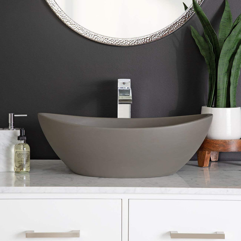 Chevington 13.75'' Concrete Oval Bathroom Sink, Black 