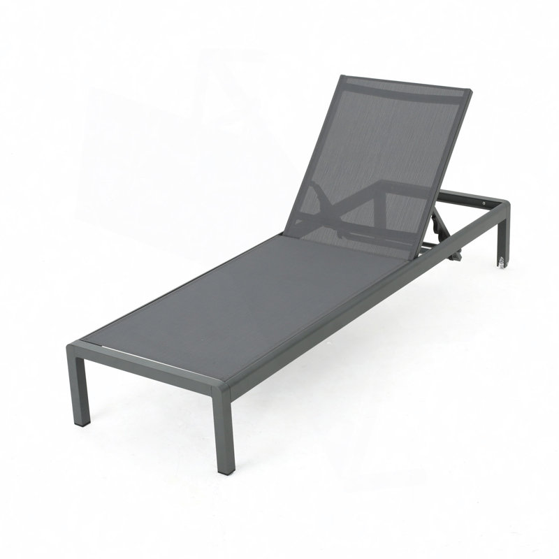 Caggiano Outdoor Metal Chaise Lounge, 2, Dark Gray/Beige