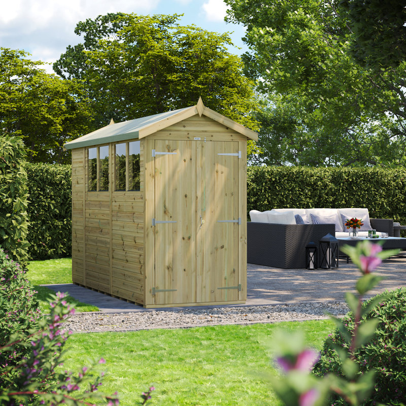 Powersheds 10 x 4ft Premium Pressure Treated Timber Apex Garden Shed, Double Doors