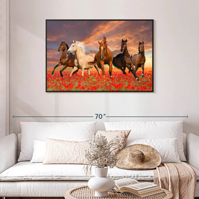 Mustang Horses, Cadre flottant noir, 43 po x 29 po