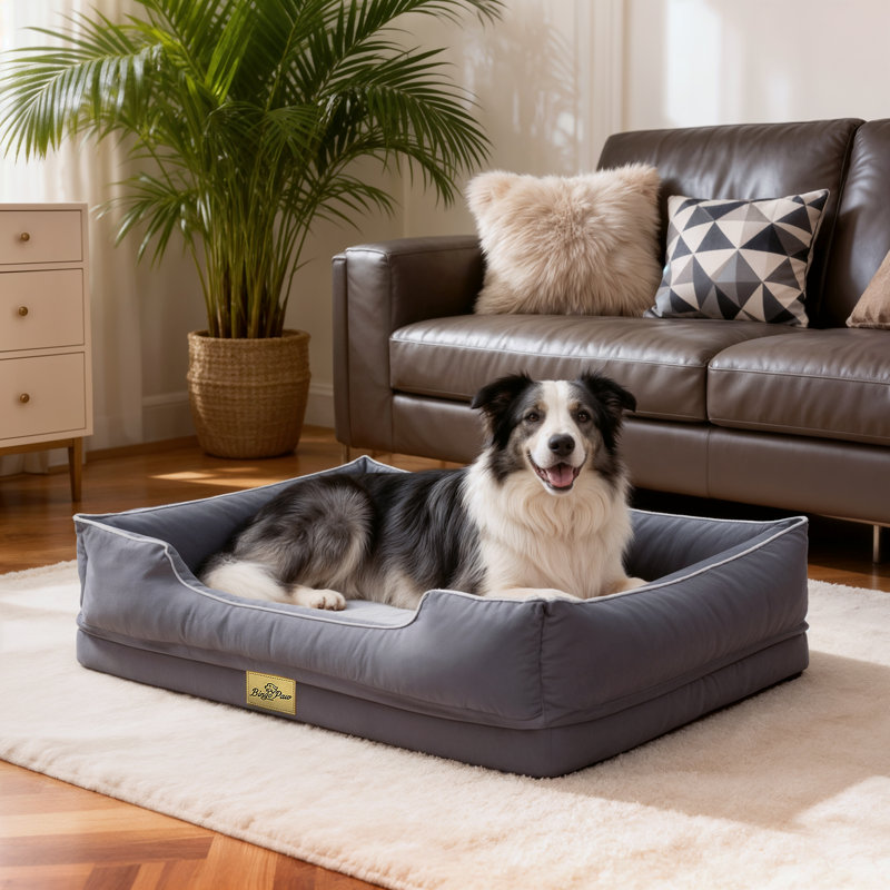 Orthopedic Dog Bed with Bolster , XL (21cm H x 105cm W x 75.5cm D), Grey