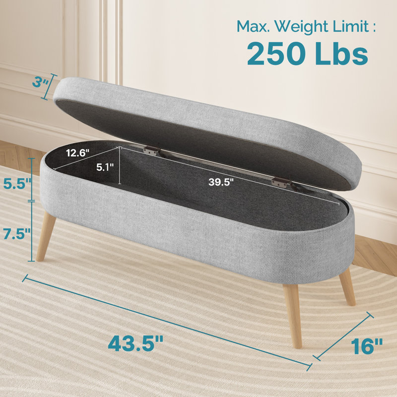 Banc de rangement 43,5 po, Gris