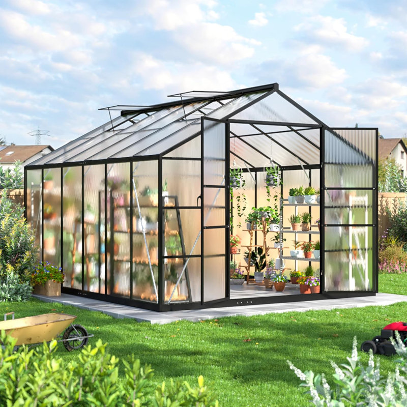 10 ft. W x 12 ft. D Greenhouse for Outdoors,  with Quick Setup Structure and Roof Vent, Black