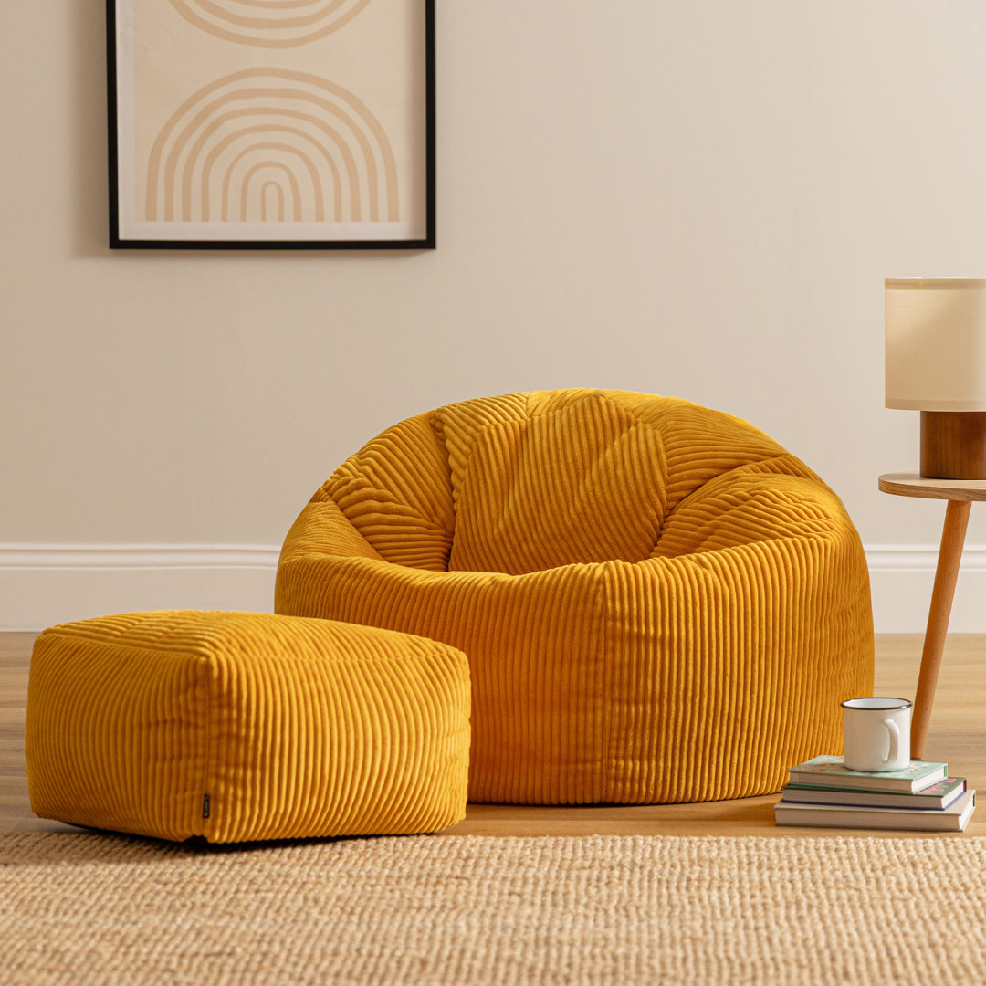 Bean Bag Bazaar Kingston Cordurouy Bean Bag and Square Footstool
