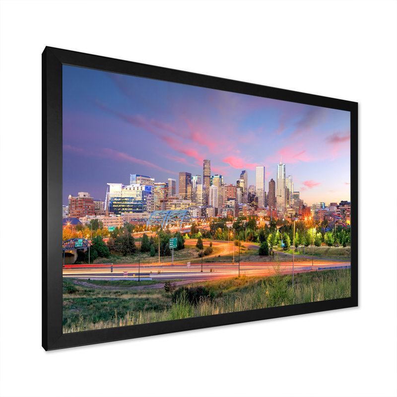Panorama de l'horizon de Denver - décor mural paysages, Cadre photo noir simple, H 24 po x l 32 po x P 1 po